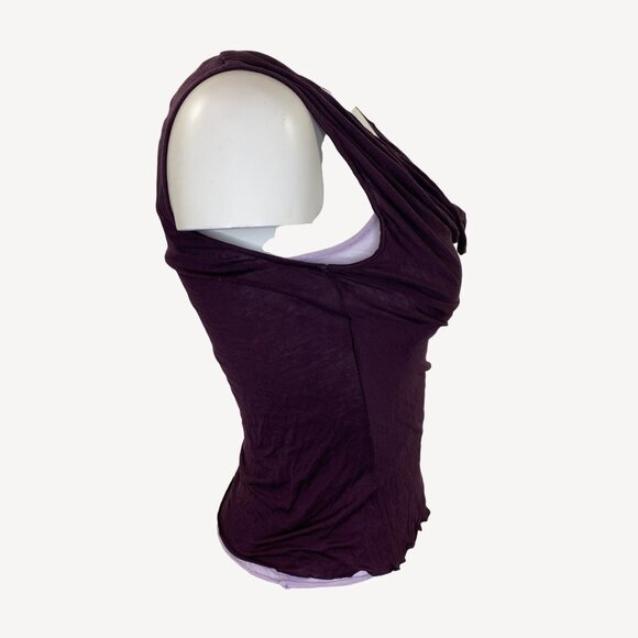 Express Womens Purple Sleeveless Drape Cowl Neck Top Two Layers Size S Small - Picture 4 of 11